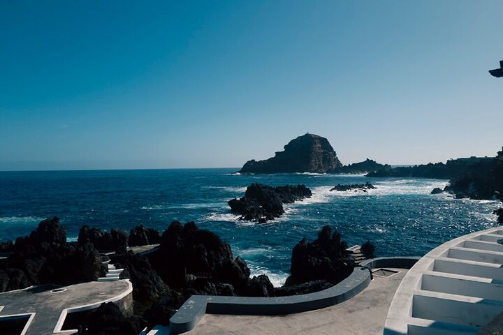 Black volcanic rock pools on the Atlantic